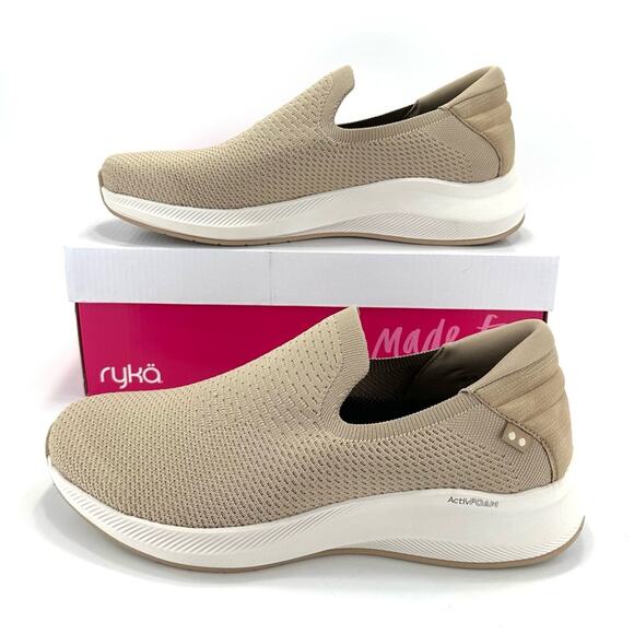 Ryka Fling Beige Women Sneaker Size 12 Knit Casual Slip-On Anatomical Insole New - Picture 1 of 12